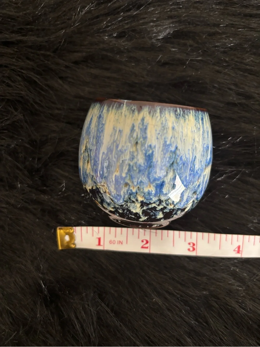 NWT Handcrafted Blue and Cream Glazed Ceramic Tea Cup Drinkware Set - Unbranded